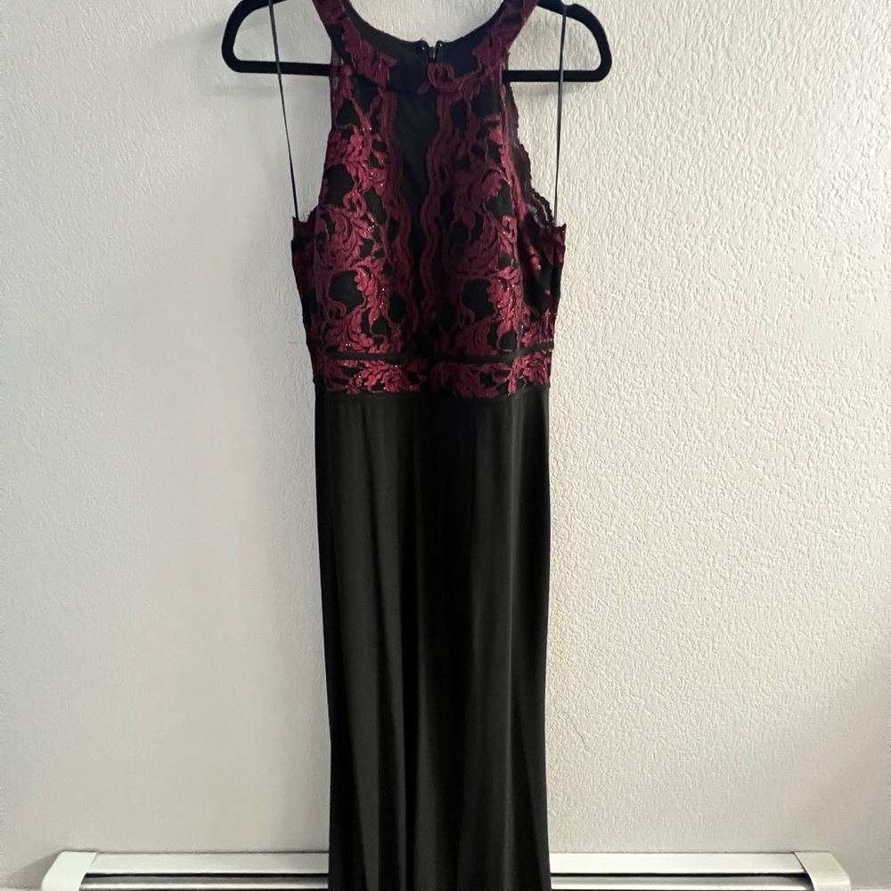 Black/Burgundy Lace Dress Evening Gown Size 14W - Picture 2 of 6